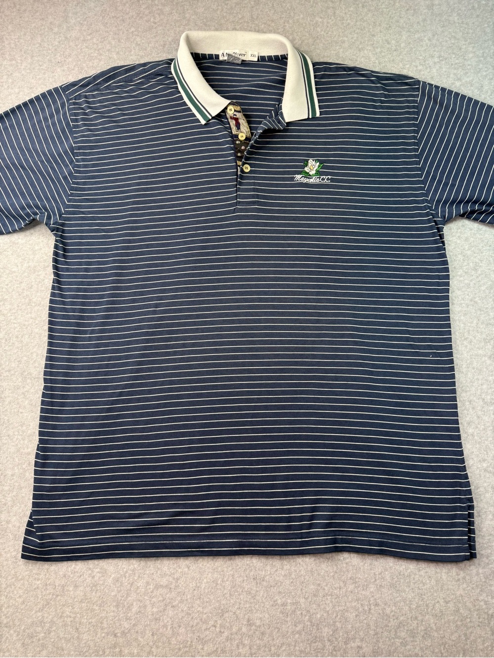 A.M. Player XXL Golf Polo Magnolia CC Striped w/Collar Vintage Single Stitch